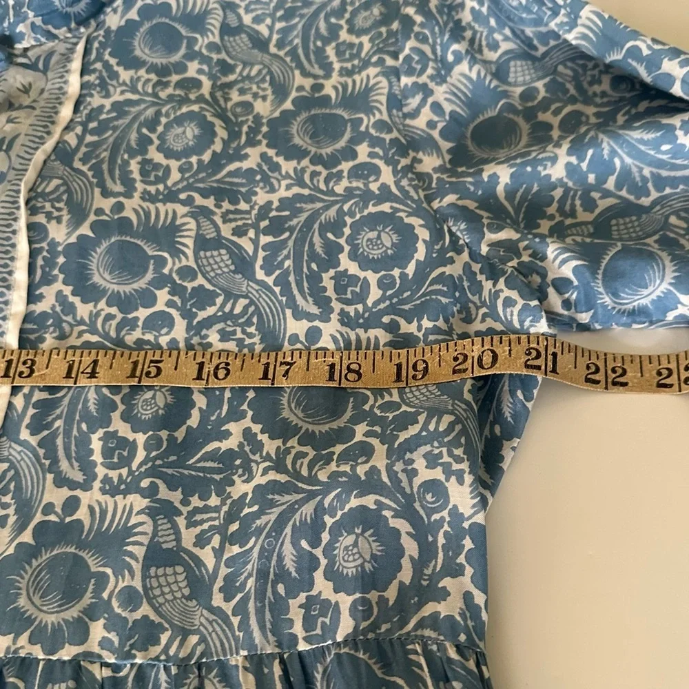 Cyclamen Jaipur Block Print Cotton Midi Dress Blue Peacock Prairie Cottagecore S